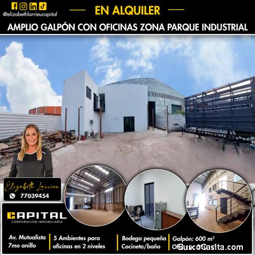 Galpon con oficinas en alquiler zona Parque Industrial