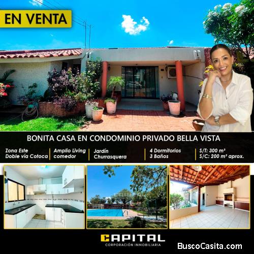 Casa en venta, Condominio Bella Vista, santa Cruz