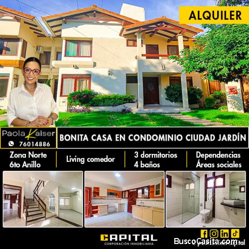 Casa en alquiler Condominio Ciudad jardín, Zona Norte, Santa Cruz