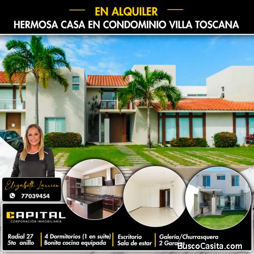 Casa en alquiler zona norte en condominio Villa Toscana
