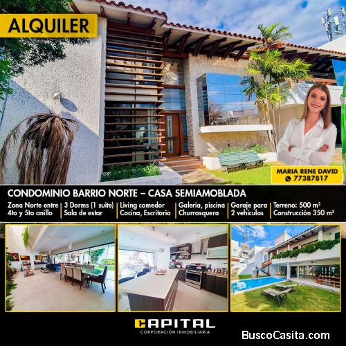 CASA CON PISCINA EN ALQUILER - CONDOMINIO BARRIO NORTE 