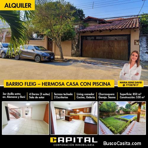 HERMOSA CASA CON PISCINA EN ALQUILER - BARRIO FLEIG 