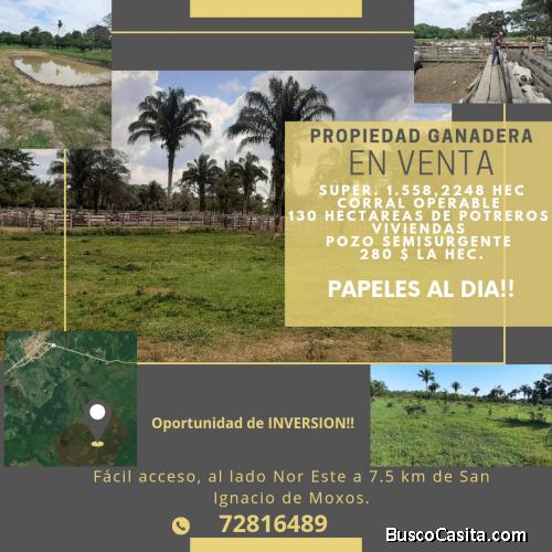 SE VENDE ESTANCIA A 5 KM DE SAN IGNACIO DE MOXOS