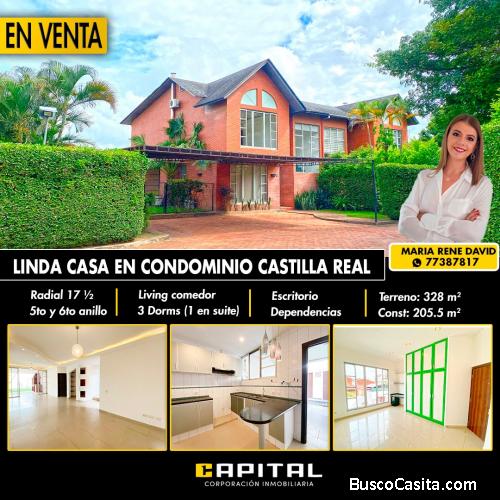 CASA EN VENTA DE TRES DORMITORIOS EN CONDOMINIO CASTILLA REAL