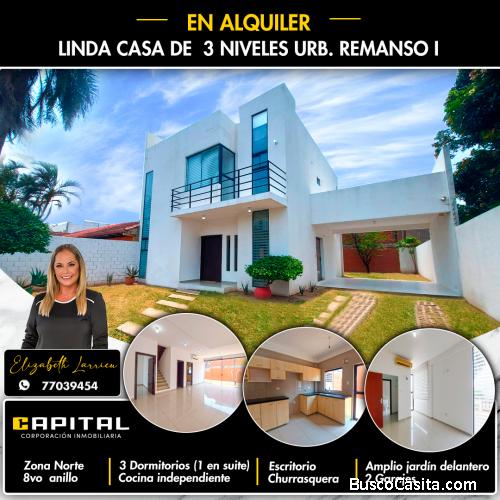Casa de 3 Niveles en alquiler zona norte Urb Remanso I