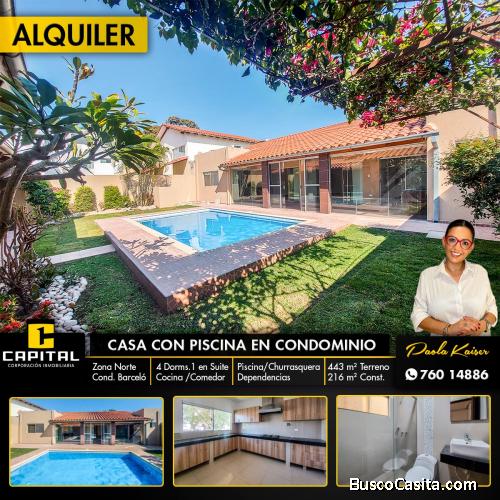 Casa con piscina en alquiler, condominio