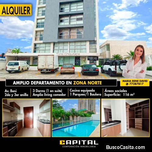 DEPARTAMENTO DE 3 DORMITORIOS EN ALQUILER EN TORRE CHIQUITANA
