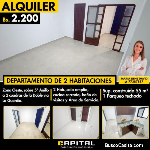 Departamento de 2 Habitaciones en Alquiler en la Zona Oeste!!