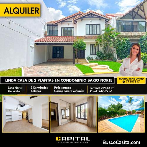 CASA DE 2 PLANTAS EN ALQUILER EN CONDOMINIO BARRIO NORTE
