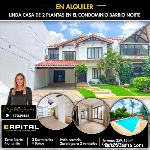 Casa en alquiler zona norte condominio Barrio Norte 