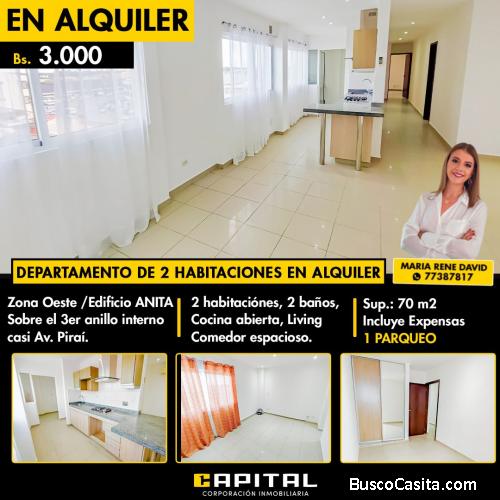 DEPARTAMENTO DE 2 DORMITORIOS EN ALQUILER - EDIFICIO ANITA