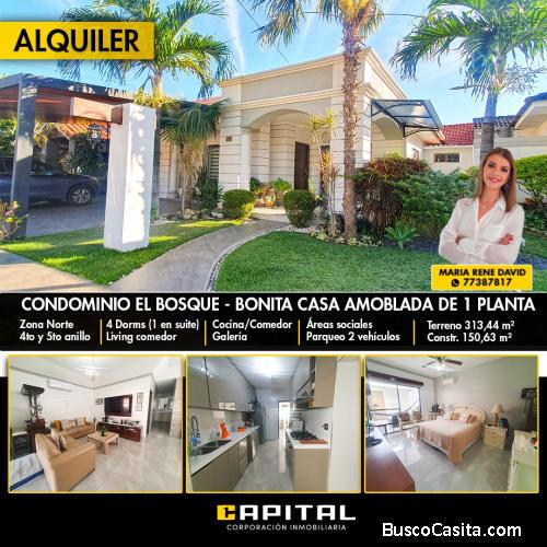 CASA AMOBLADA DE UNA PLANTA EN ALQUILER – CONDOMINIO EL BOSQUE