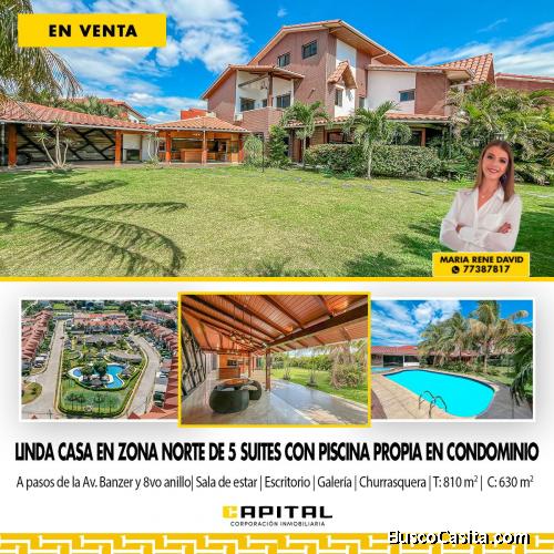 LINDA CASA EN VENTA CON SUITES Y PISCINA PROPIA EN CONDOMINIO – ZONA NORTE!!