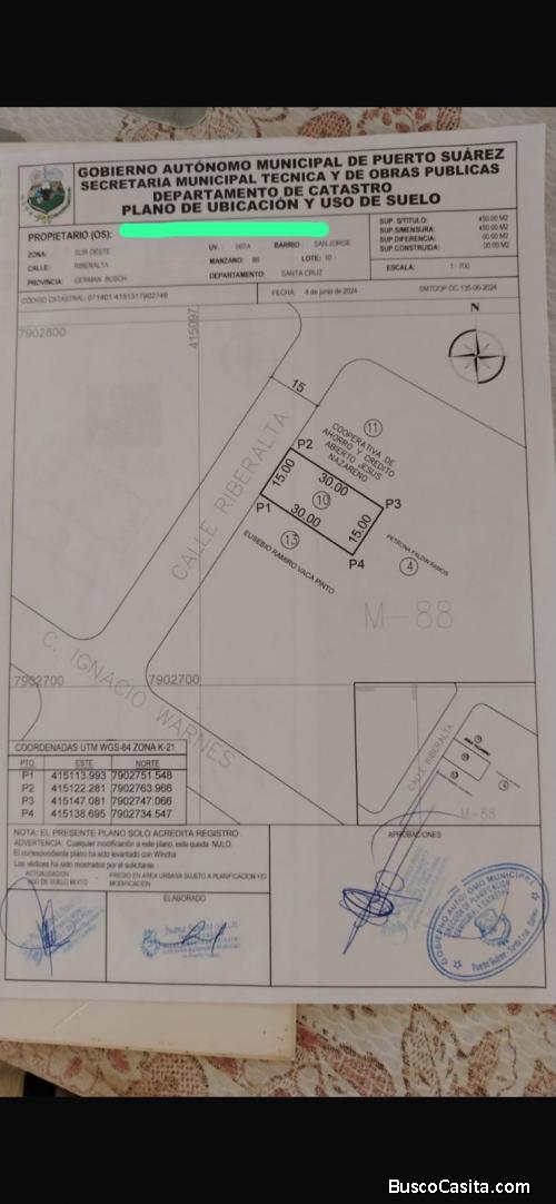 lote en venta en puerto suarez