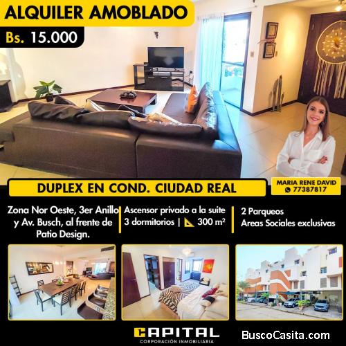 EN ALQUILER – DUPLEX AMOBLADO EN CONDOMINIO CIUDAD REAL