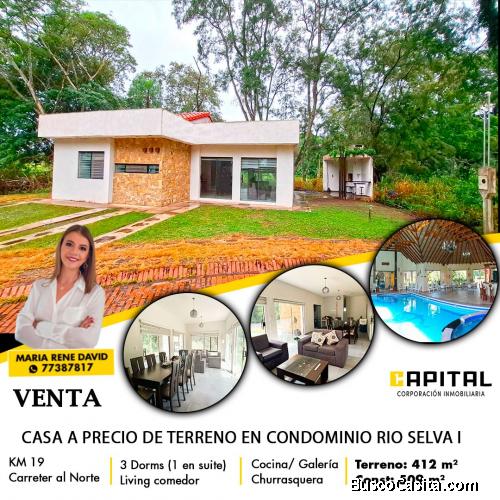 CASA EN VENTA A PRECIO DE TERRENO EN CONDOMINIO RIO SELVA!!