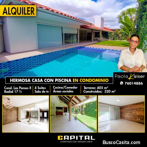 Casa con piscina en  alquiler zona oeste en condominio 
