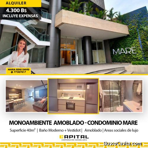MONOAMBIENTE AMOBLADO EN ALQUILER EN EQUIPETROL – CONDOMINIO MARE
