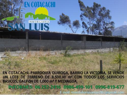 En cotacachi, parroquia quiroga, barrio la victoria, se vende terreno de 8,500,oo m² 