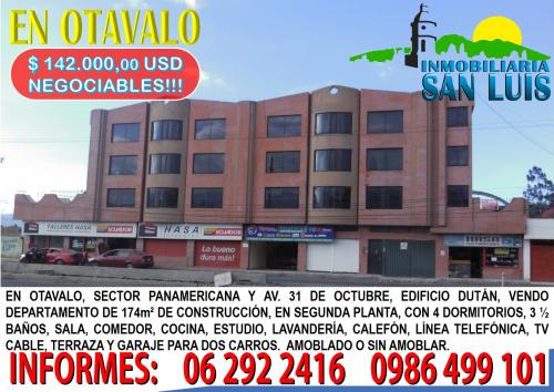 VENDO DEPARTAMENTO DE 174m², EN OTAVALO, SECTOR PANAMERICANA Y AV. 31 DE OCTUBRE, EDIFICIO DUTÁN