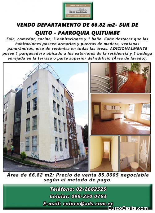 VENDO DEPARTAMENTO EN EDIFICIO RESIDENCIAL (QUITUMBE)