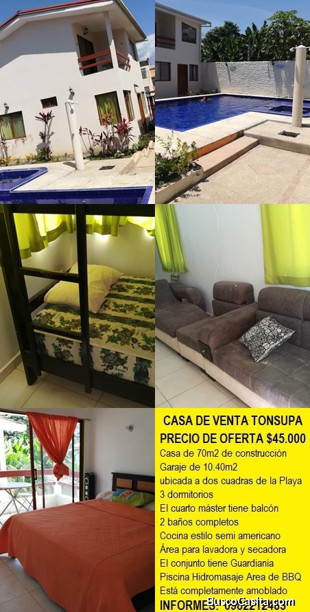 BAJO DE PRECIO A $43.000 Negociable Vendo Linda Casa En Tonsupa