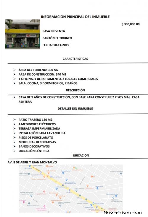 Casa en venta en el Cantón El Triunfo 