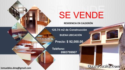 EN VENTA CASA DE 2 PISOS, PERFECTO ESTADO EN CARDERÓN