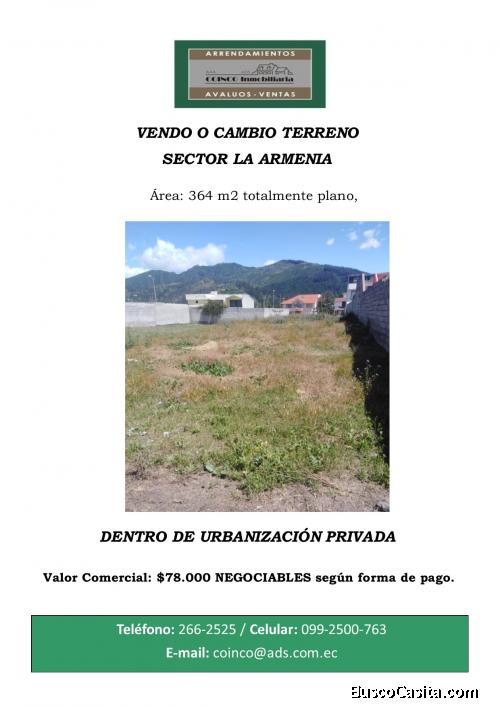 VENDO O CAMBIO TERRENO EN LA ARMENIA