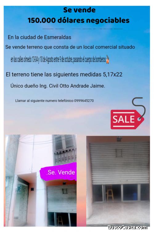 Se vende terreno con local. 