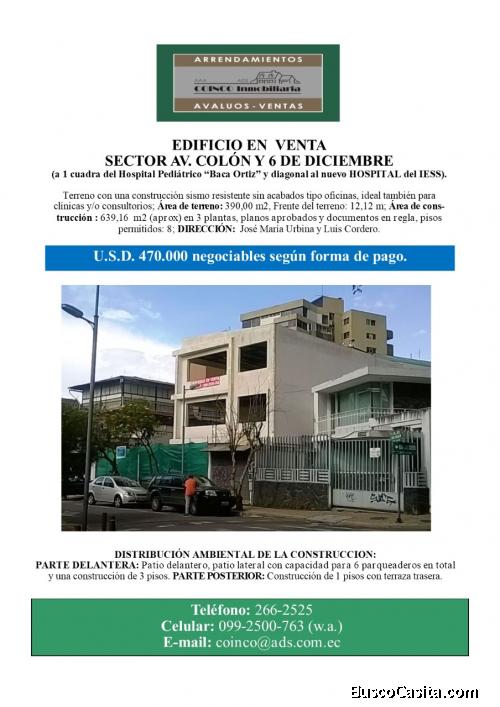 VENDO EDIFICIO (SECTOR COLÓN Y 6 DE DICIEMBRE)