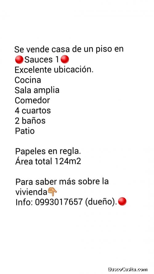 VENDO CASA EN SAUCES 1 