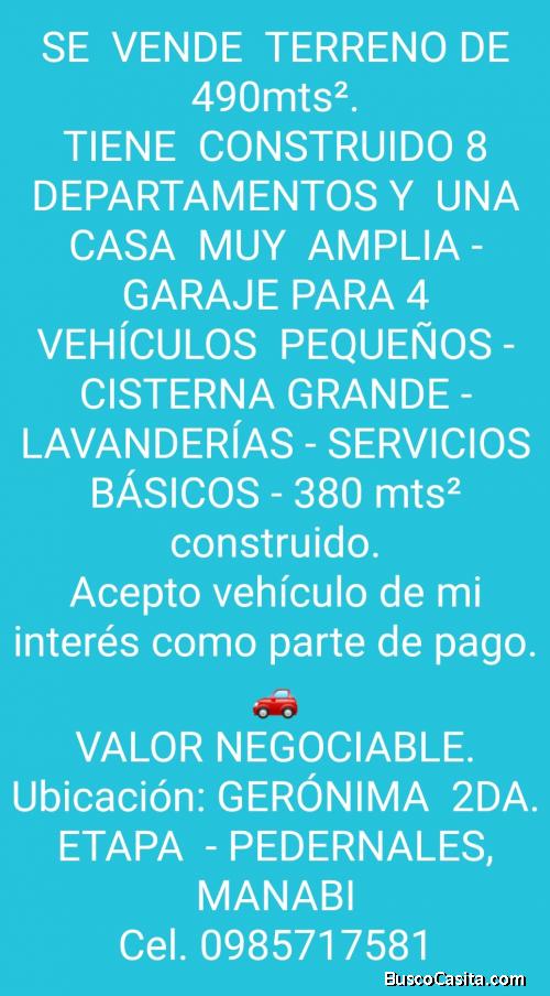 SE VENDE PROPIEDAD DE 490 mts2 VALOR NEGOCIABLE