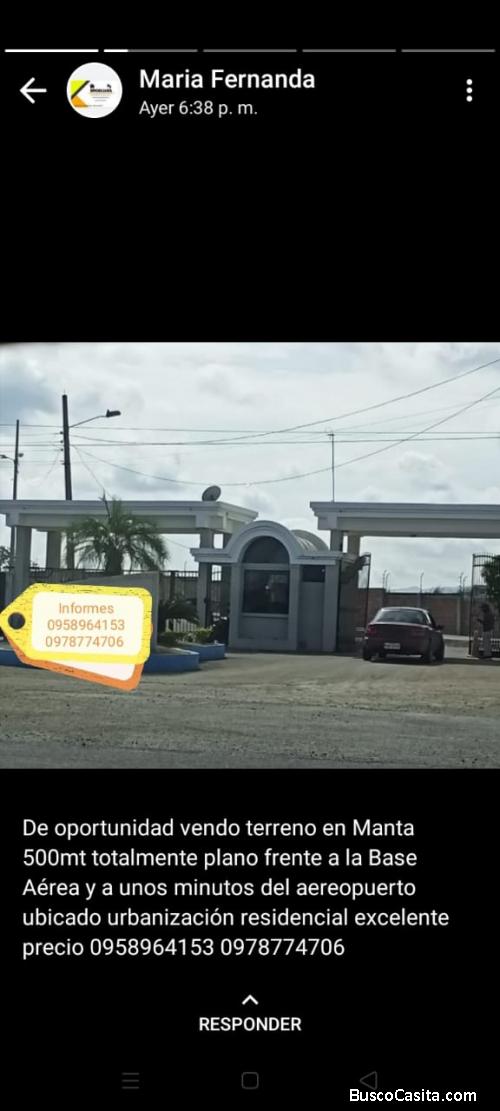 Vendo terreno plano en MANTA 