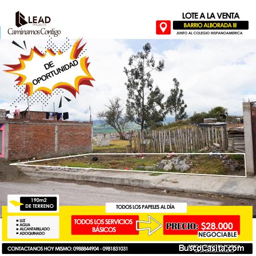 Hermoso terreno por colegio Hispoamerica con todos los servicios básicos