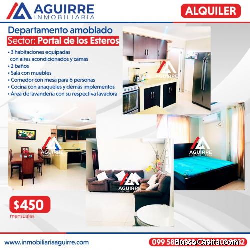 DEPARTAMENTO AMOBLADO 3HAB. EN URBANIZACION  MACHALA