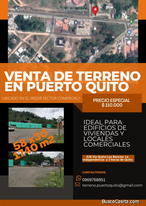 VENTA TERRENO COMERCIAL EN PUERTO QUITO