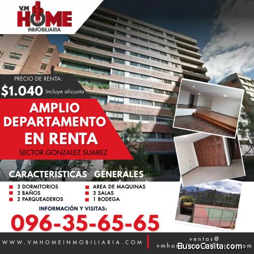 Departamento Amplio de Arriendo Sector – González Suarez