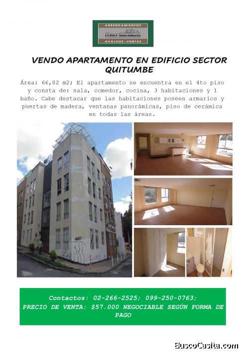 VENDO APARTAMENTO EN EDIFICIO SECTOR QUITUMBE 