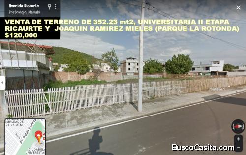 Se vende terreno de 352.23 mt2 en Portoviejo