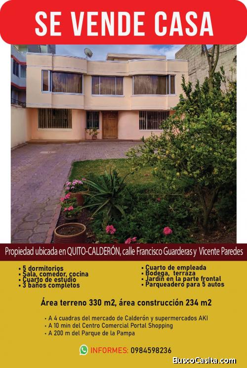 SE VENDE CASA CALDERON