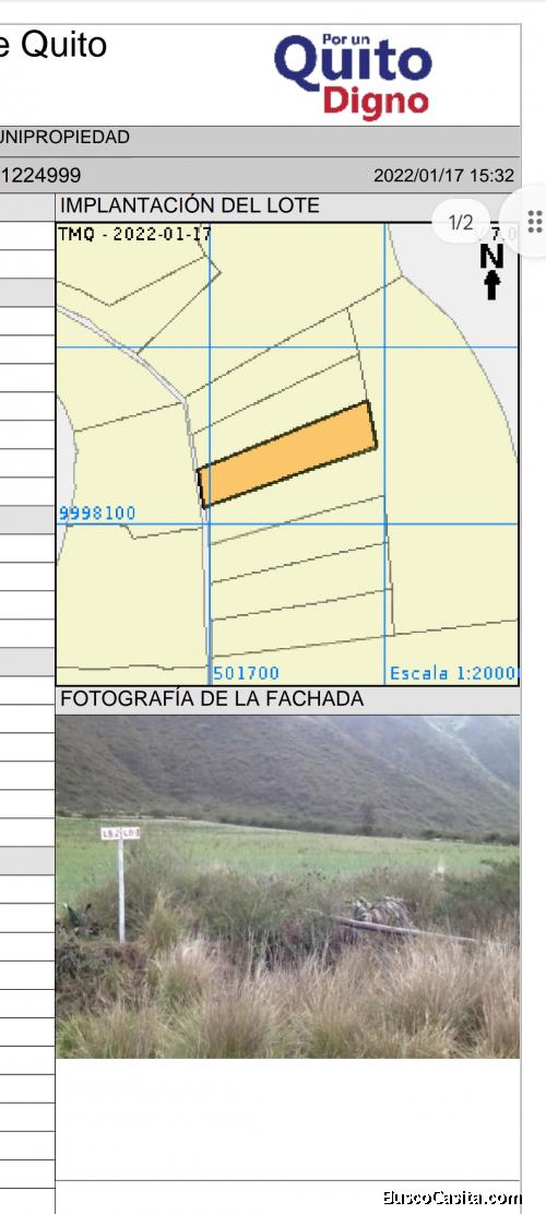 Vendo lote de terreno de 6,2 hectáreas en calacalí