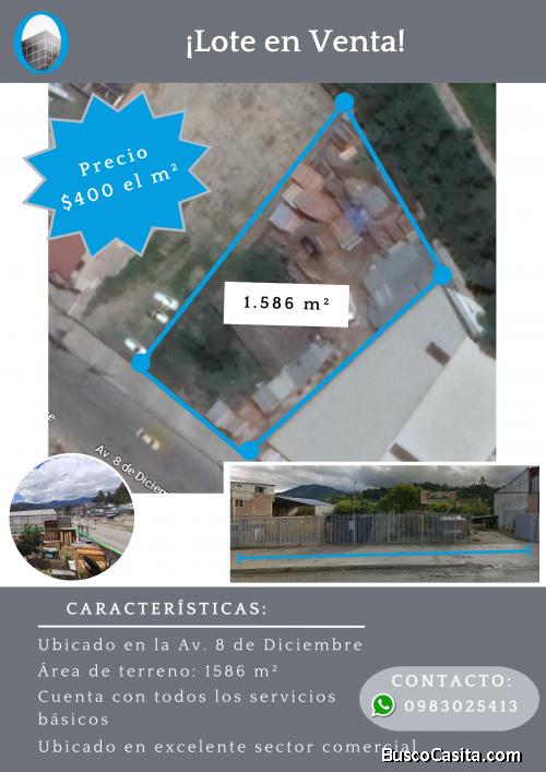 De oportunidad se vende lote en sector comercial en la Ciudad de Loja