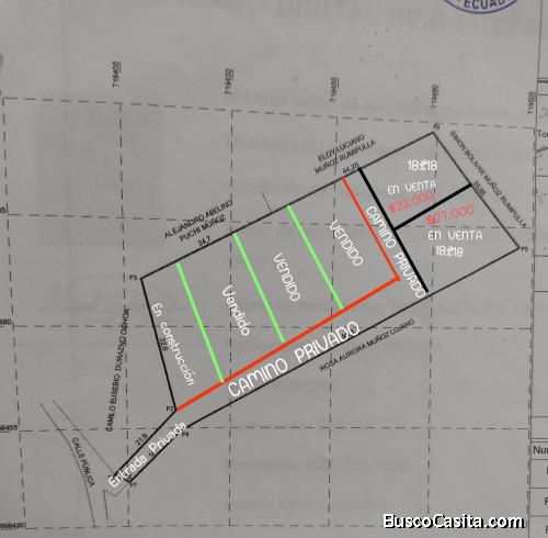 VENDO TERRENOS DE OPORTUNIDAD EN LA PARROQUI TARQUI DE 18 X 18 A TRES MINUTOS DE LA VIA PRINSIPAL.