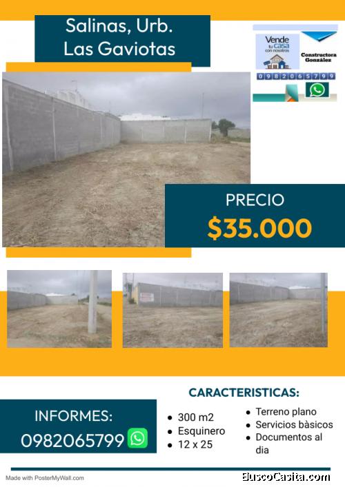 Vendo terreno esquinero en Salinas 