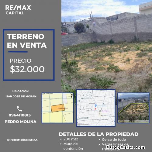 ¡Terreno en Venta! 200 mt San José de Morán, Calderón.