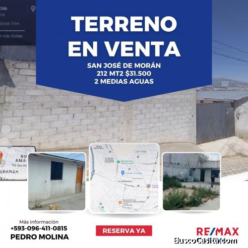 ¡Terreno en Venta! 212 mt San José de Morán, Calderón