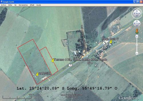 Vendo Terreno 4 hectáreas sobre Ruta 7, zona de Caaguazú