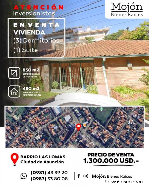 EN VENTA CASA EN ESQUINA EN EL BARRIO LAS LOMAS DE LA CIUDAD DE ASUNCIÓN.-