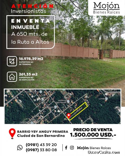 EN VENTA INMUEBLE (TERRENO) CON EDIFICACIÓN EN BARRIO YBY ANGUY PRIMERA - SAN BERNARDINO.-